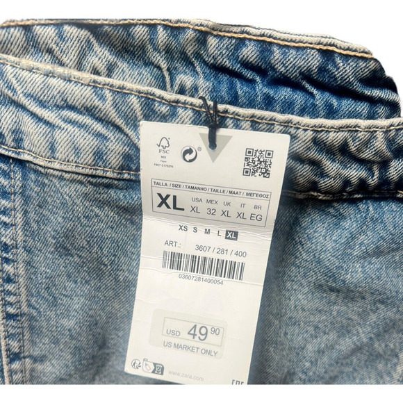 ZARA TRF Strapless Pleated Denim Mini Dress XL NWT | Y2K Corset Tube Style - Picture 8 of 14